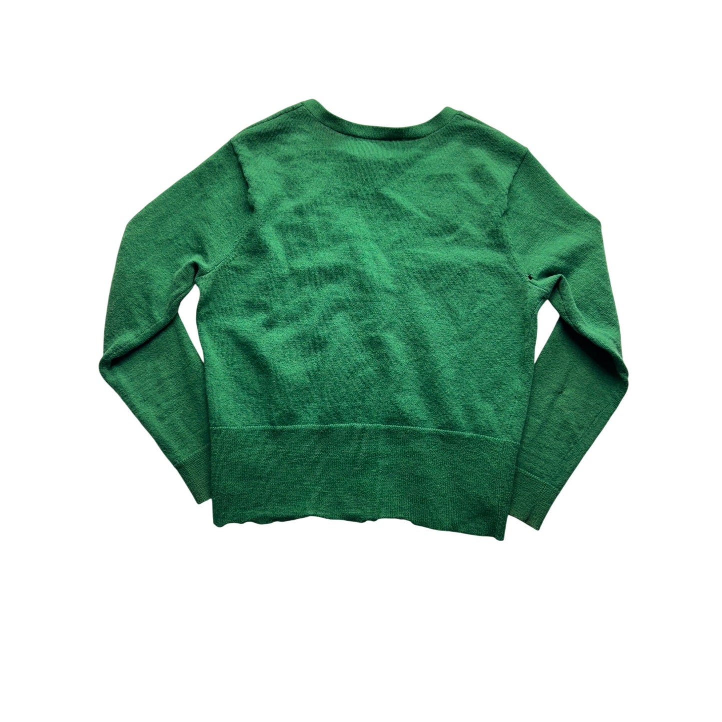 Cynthia Rowley Green 100% Merino Wool Cardigan Sweater V-Neck L #9571