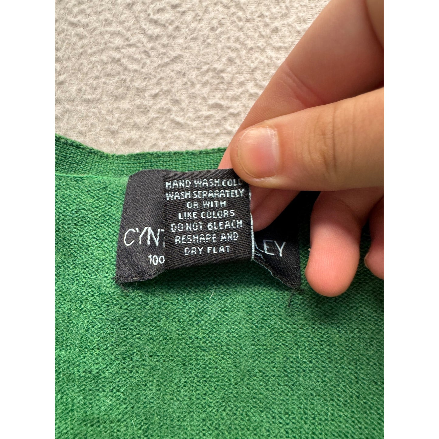 Cynthia Rowley Green 100% Merino Wool Cardigan Sweater V-Neck L #9571