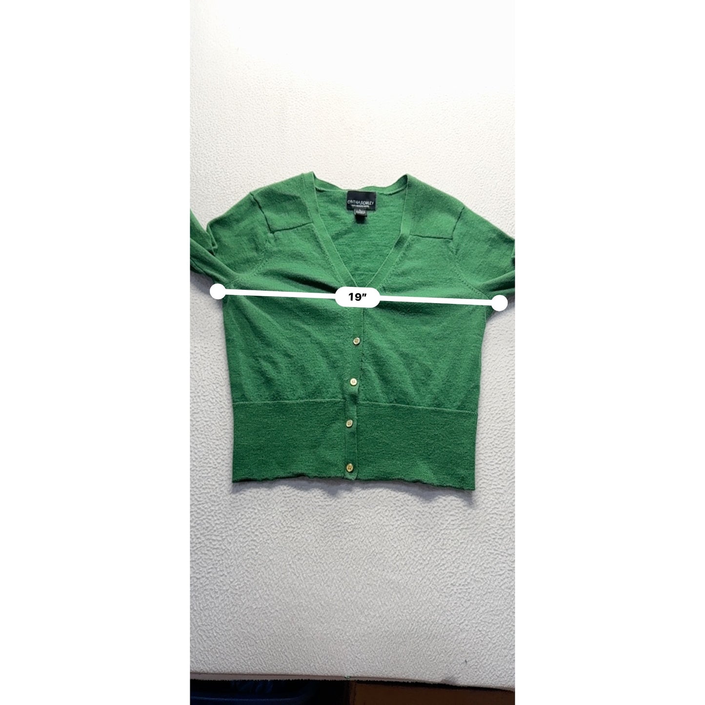 Cynthia Rowley Green 100% Merino Wool Cardigan Sweater V-Neck L #9571