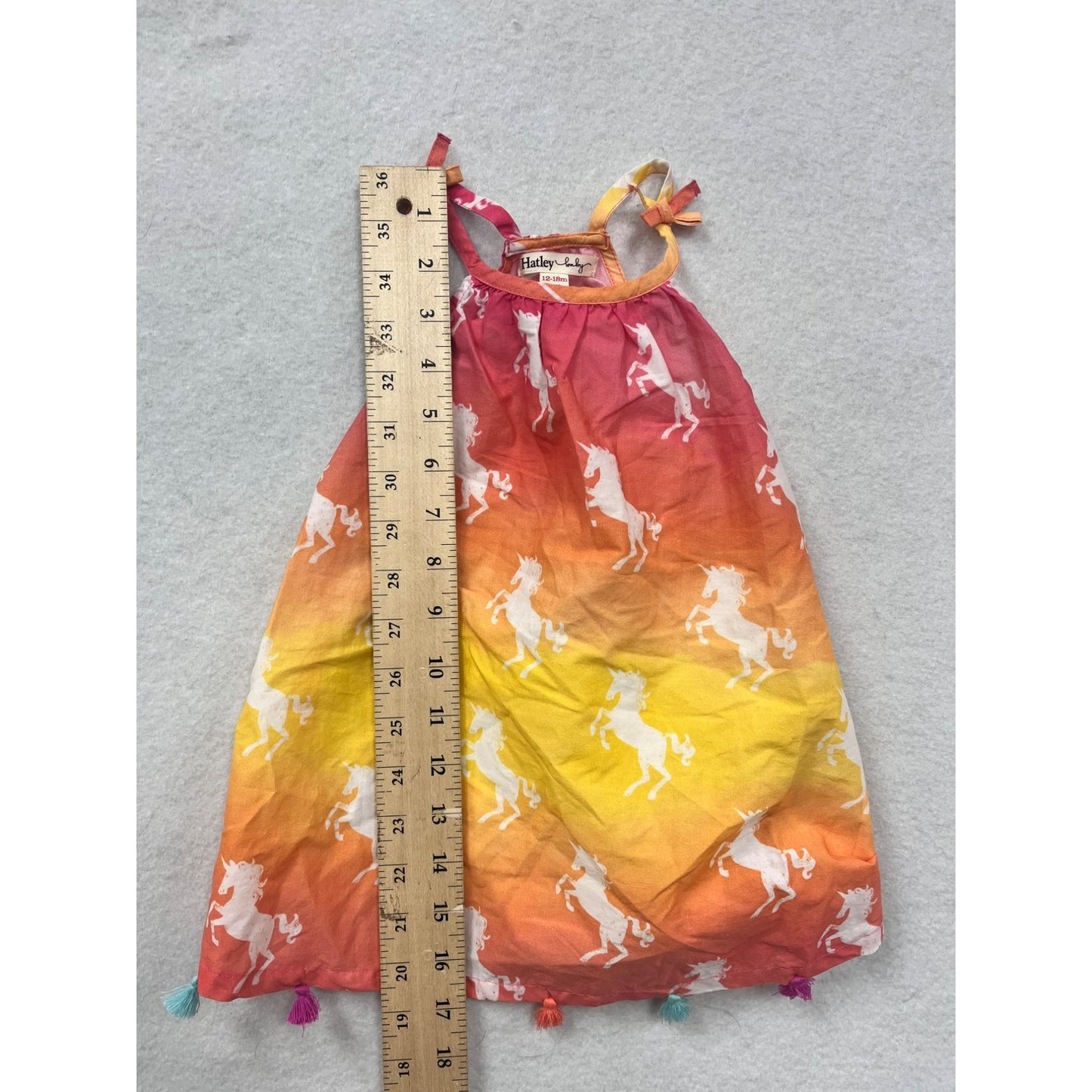 Hatley Baby Dress 12-18M Ombre Unicorn Print With Tassel Hem #6274