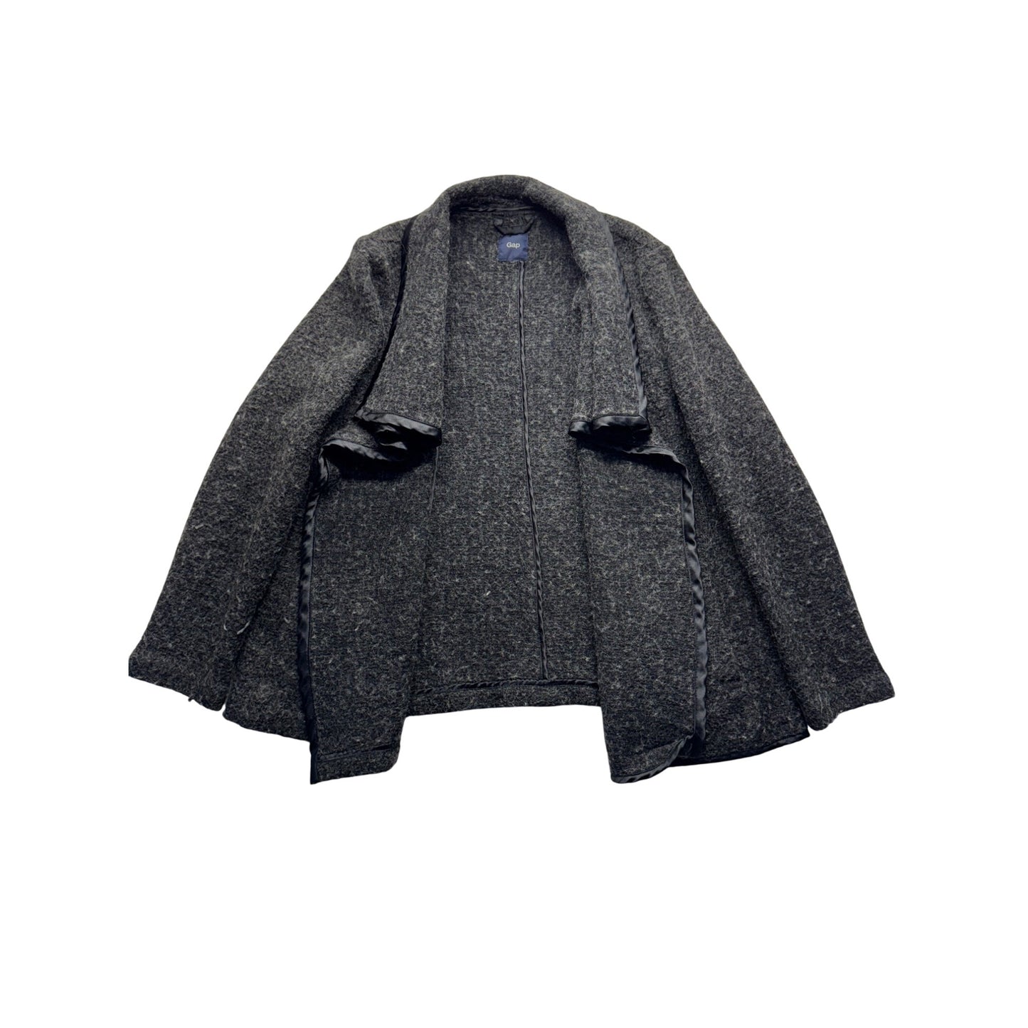 Gap Womens Open Front Gray Wool Blend Cardigan Coat With Satin Trim Size M #9420