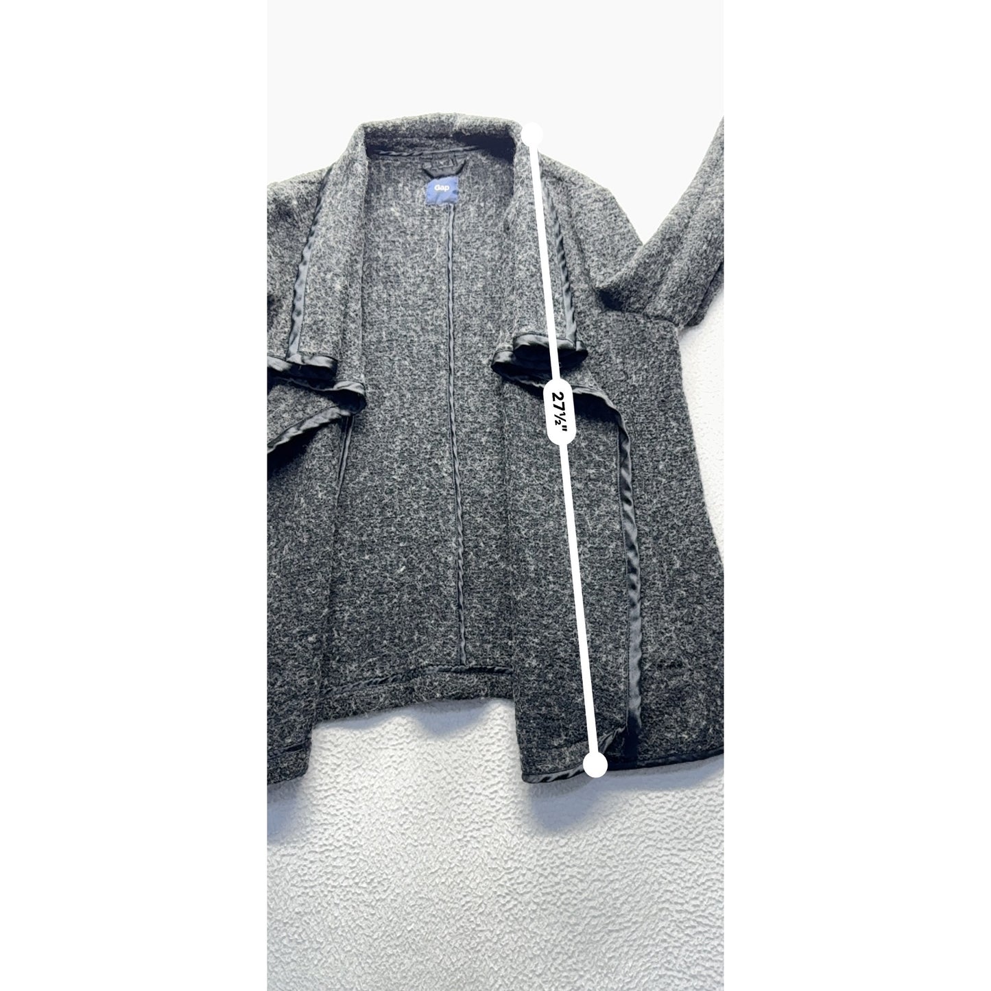Gap Womens Open Front Gray Wool Blend Cardigan Coat With Satin Trim Size M #9420