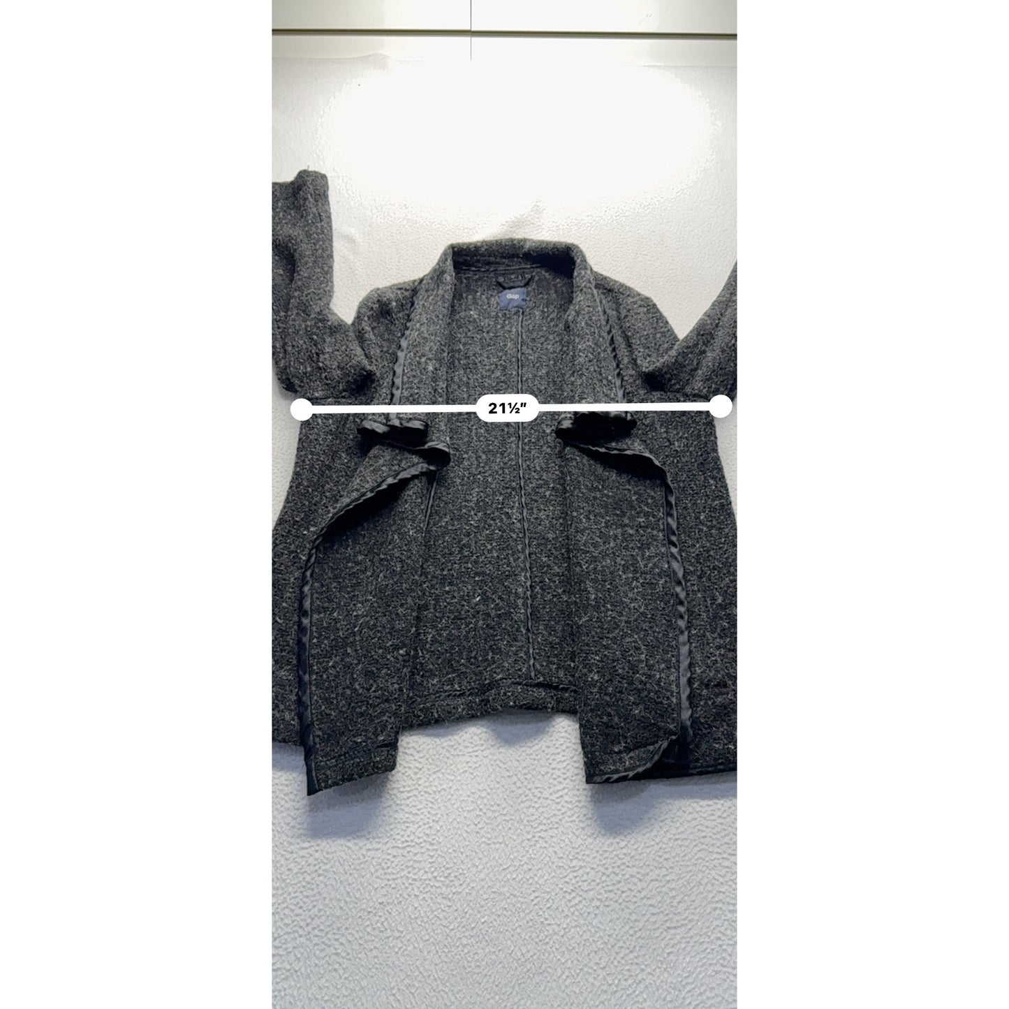Gap Womens Open Front Gray Wool Blend Cardigan Coat With Satin Trim Size M #9420
