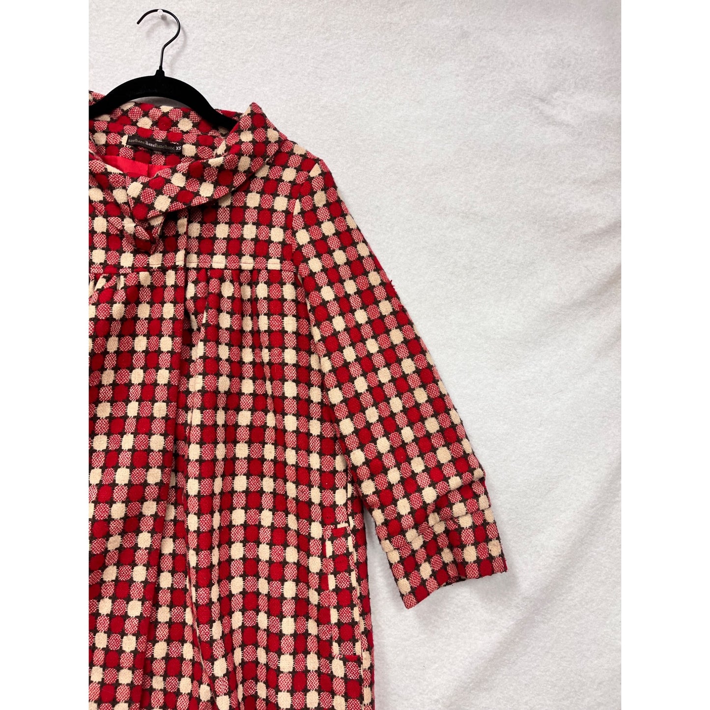 Retro Hazel Red & Cream Checkered Coat Women’s XS #98076