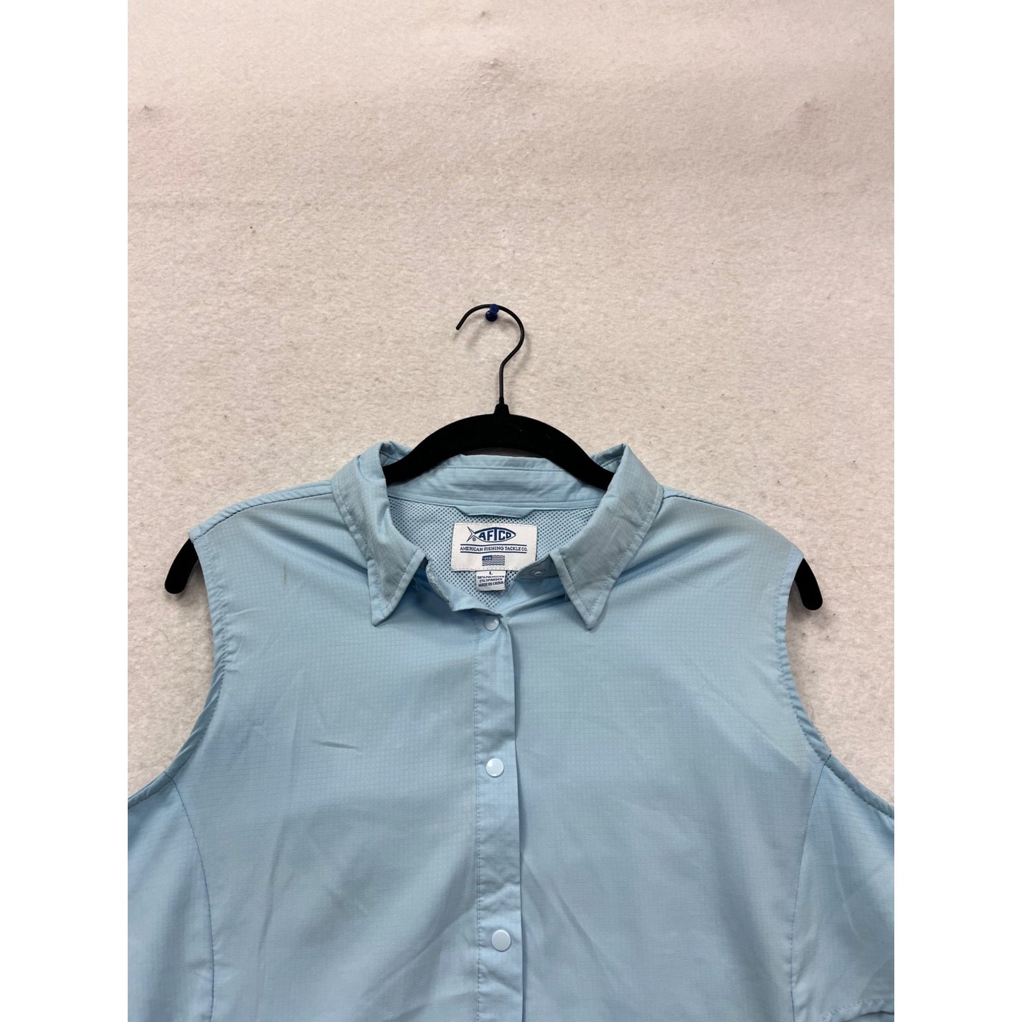 AFTCO Light Blue Sleeveless Button-Up Fishing Shirt M #723A