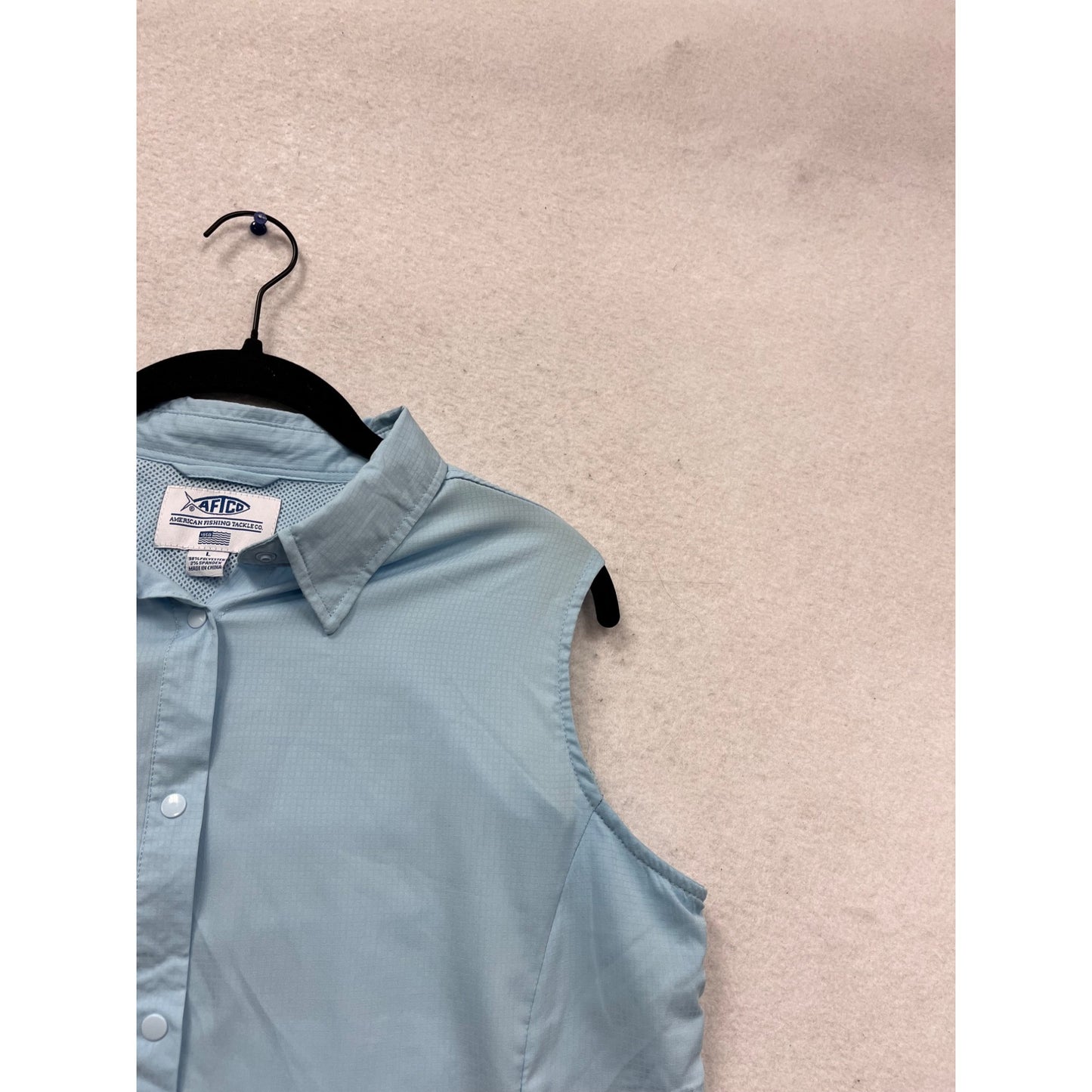 AFTCO Light Blue Sleeveless Button-Up Fishing Shirt M #723A