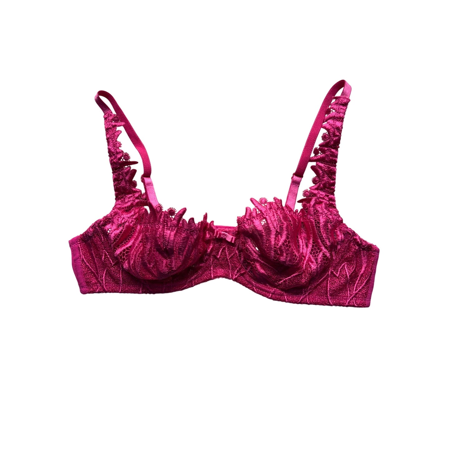 Pink Lace Underwire Bra With Floral Embroidery & Adjustable Straps Size 36B #9602