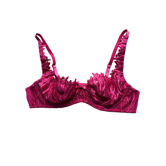Pink Lace Underwire Bra With Floral Embroidery & Adjustable Straps Size 36B #9602