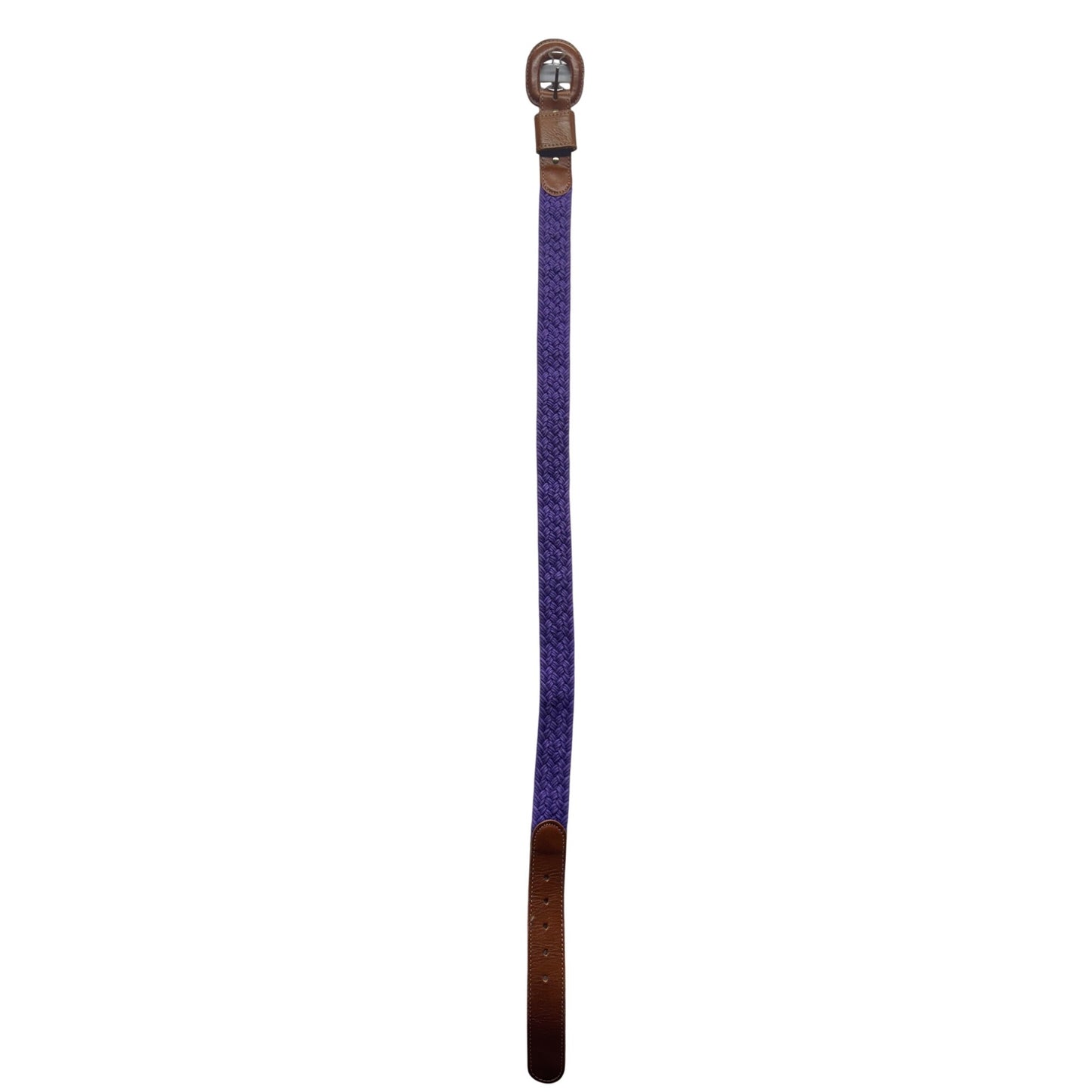 Braided Purple Belt With Brown Leather Accents Adjustable Fit #9892