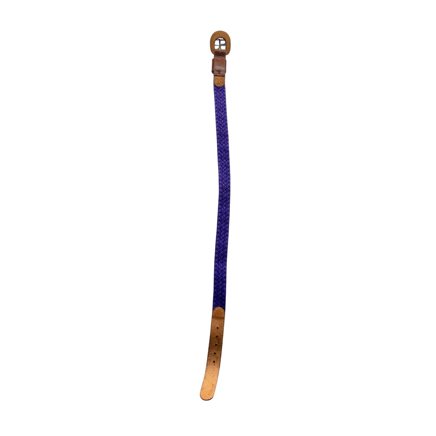 Braided Purple Belt With Brown Leather Accents Adjustable Fit #9892
