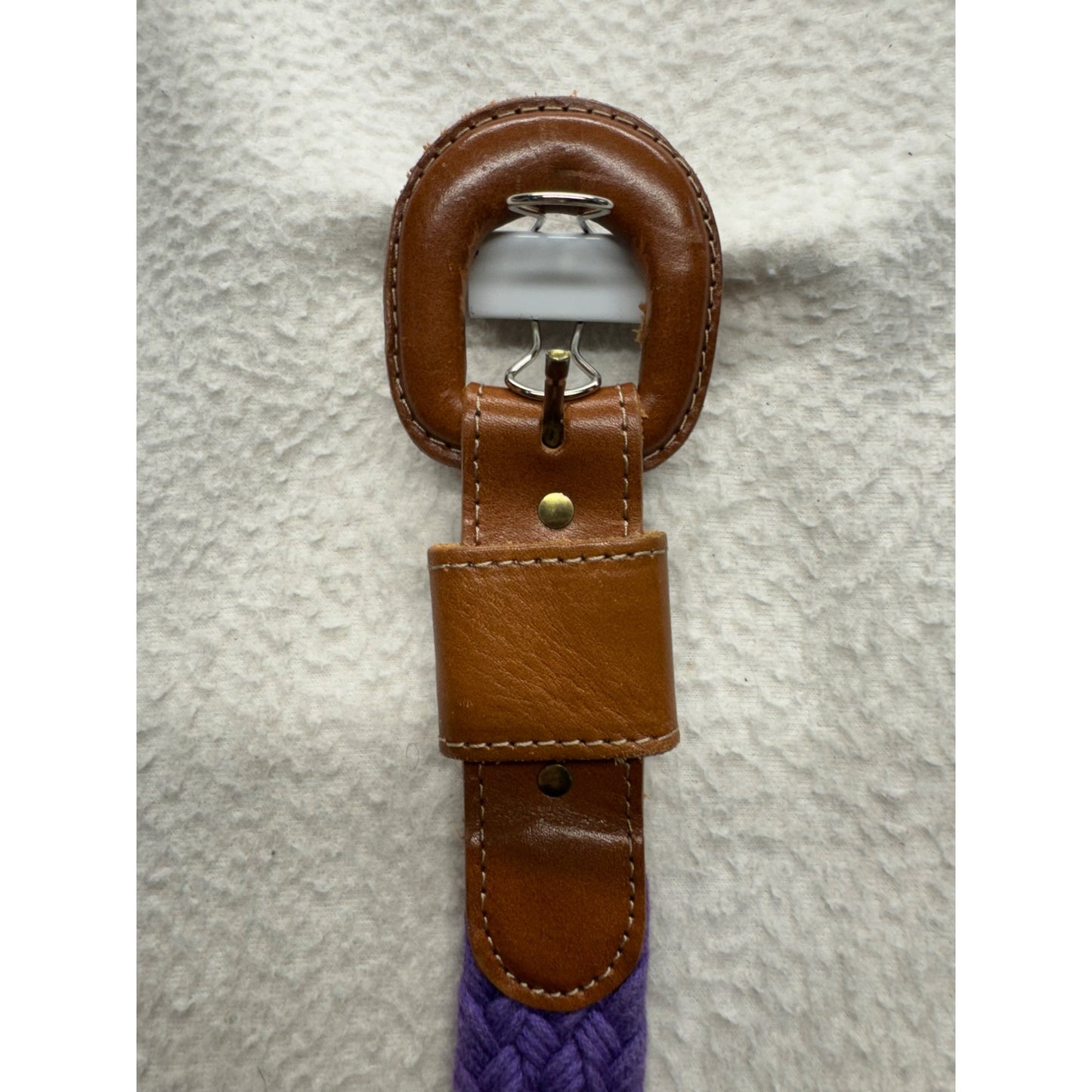 Braided Purple Belt With Brown Leather Accents Adjustable Fit #9892
