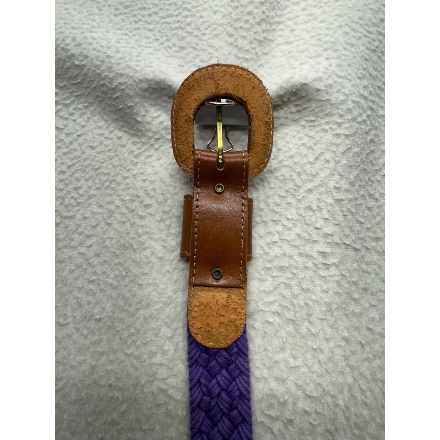 Braided Purple Belt With Brown Leather Accents Adjustable Fit #9892