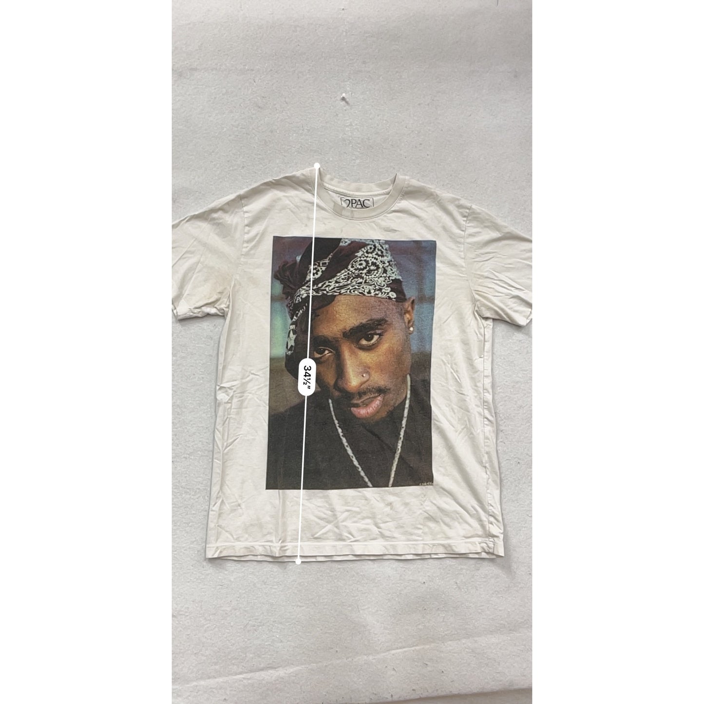 2Pac Bandana Graphic T-Shirt Crew Neck White Short Sleeve Casual Tee #317A