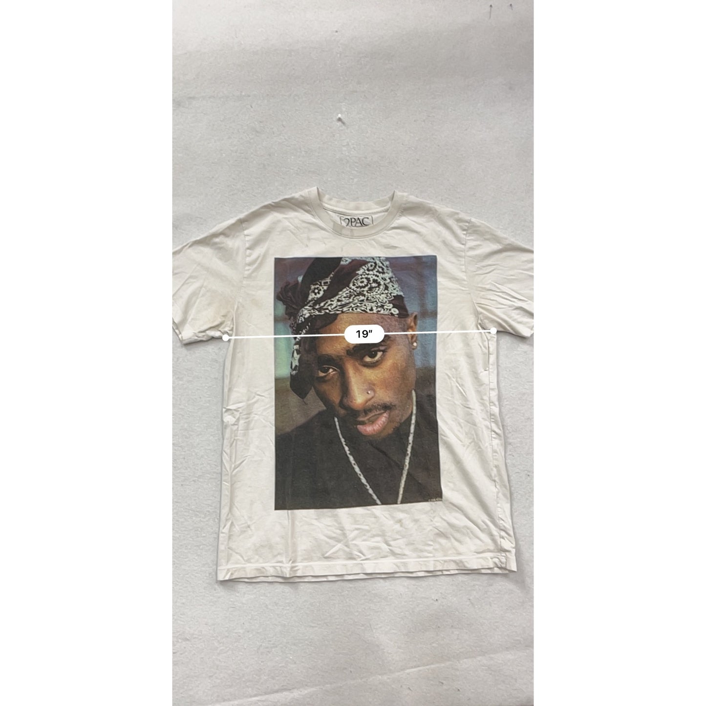 2Pac Bandana Graphic T-Shirt Crew Neck White Short Sleeve Casual Tee #317A