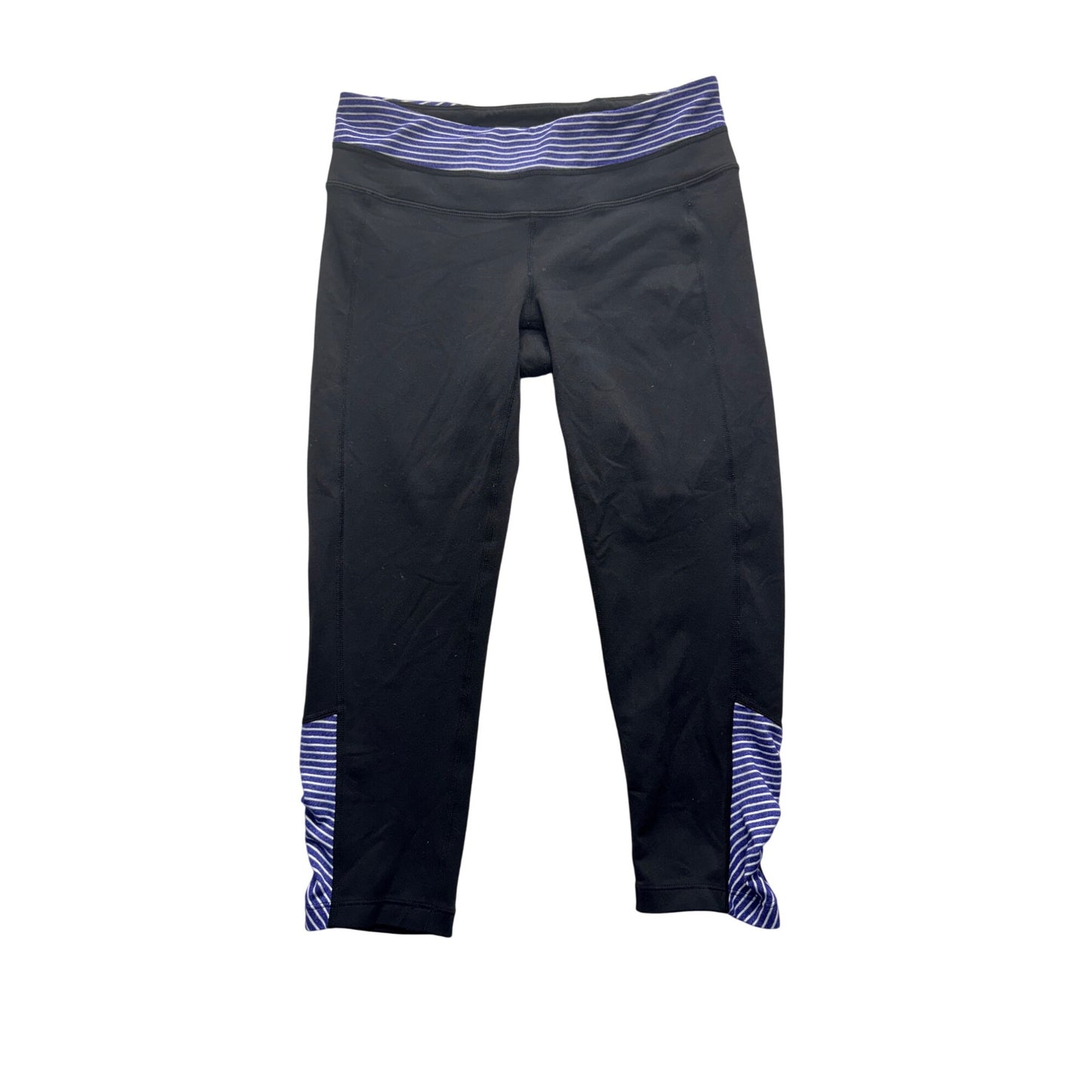 Athleta Black Capri Leggings Purple/White Striped Accents Size S #9131