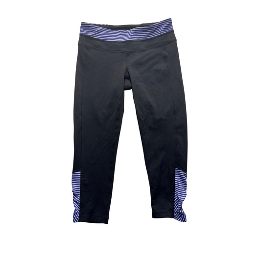 Athleta Black Capri Leggings Purple/White Striped Accents Size S #9131