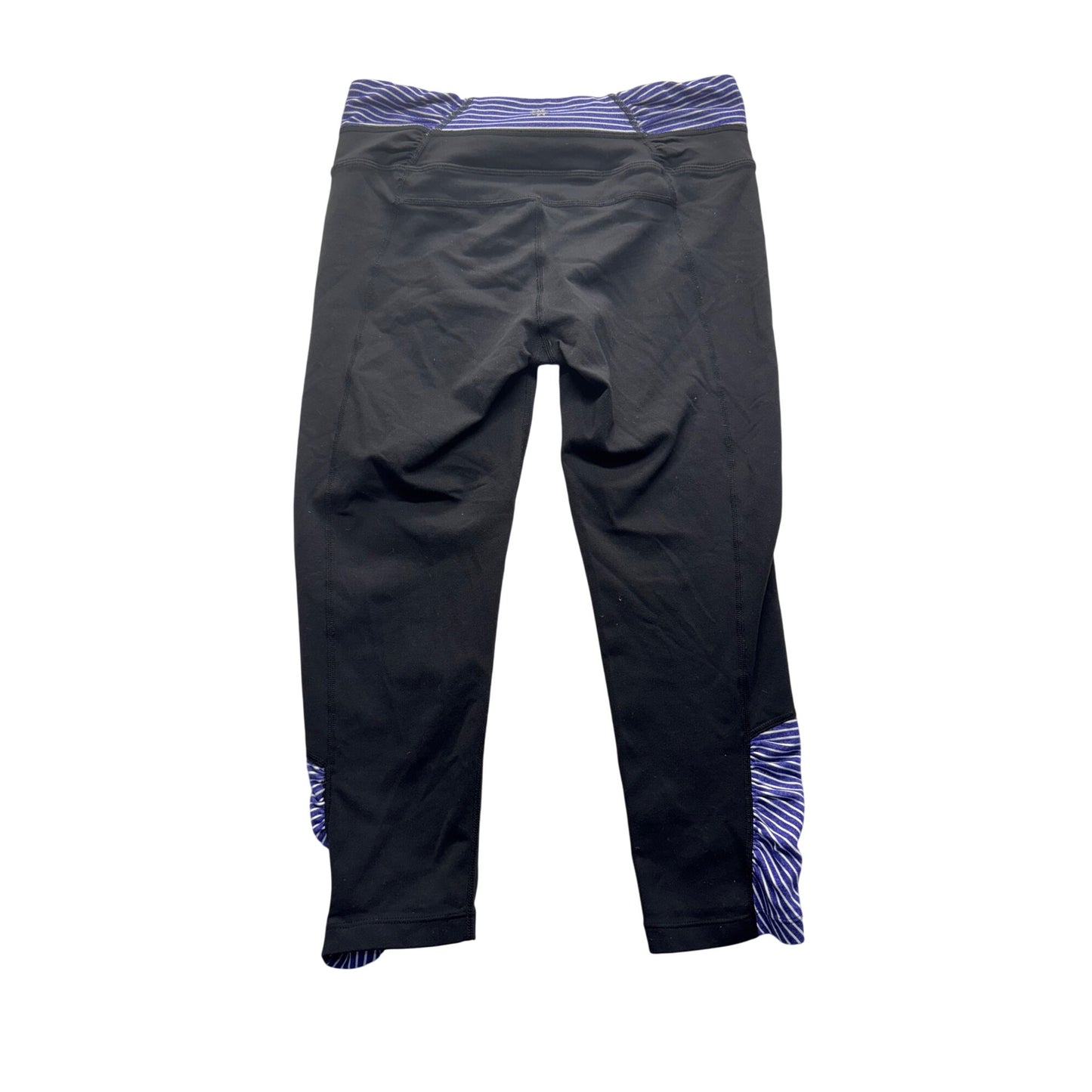 Athleta Black Capri Leggings Purple/White Striped Accents Size S #9131