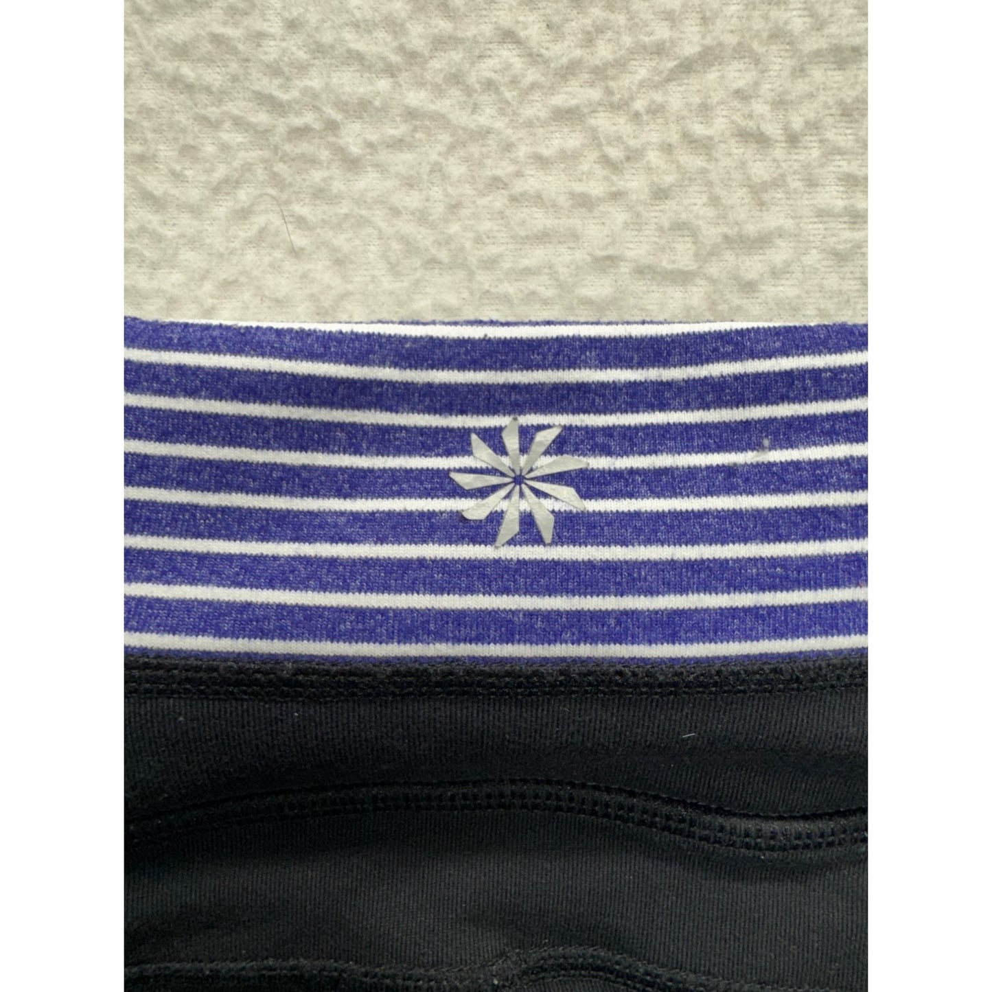 Athleta Black Capri Leggings Purple/White Striped Accents Size S #9131