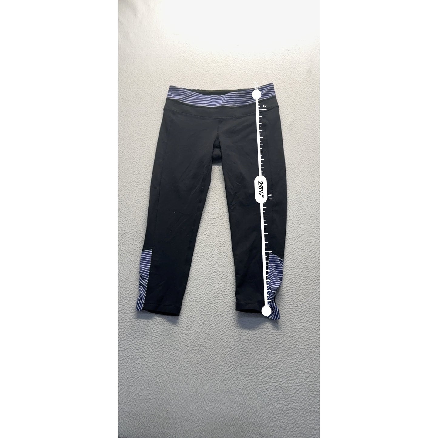Athleta Black Capri Leggings Purple/White Striped Accents Size S #9131