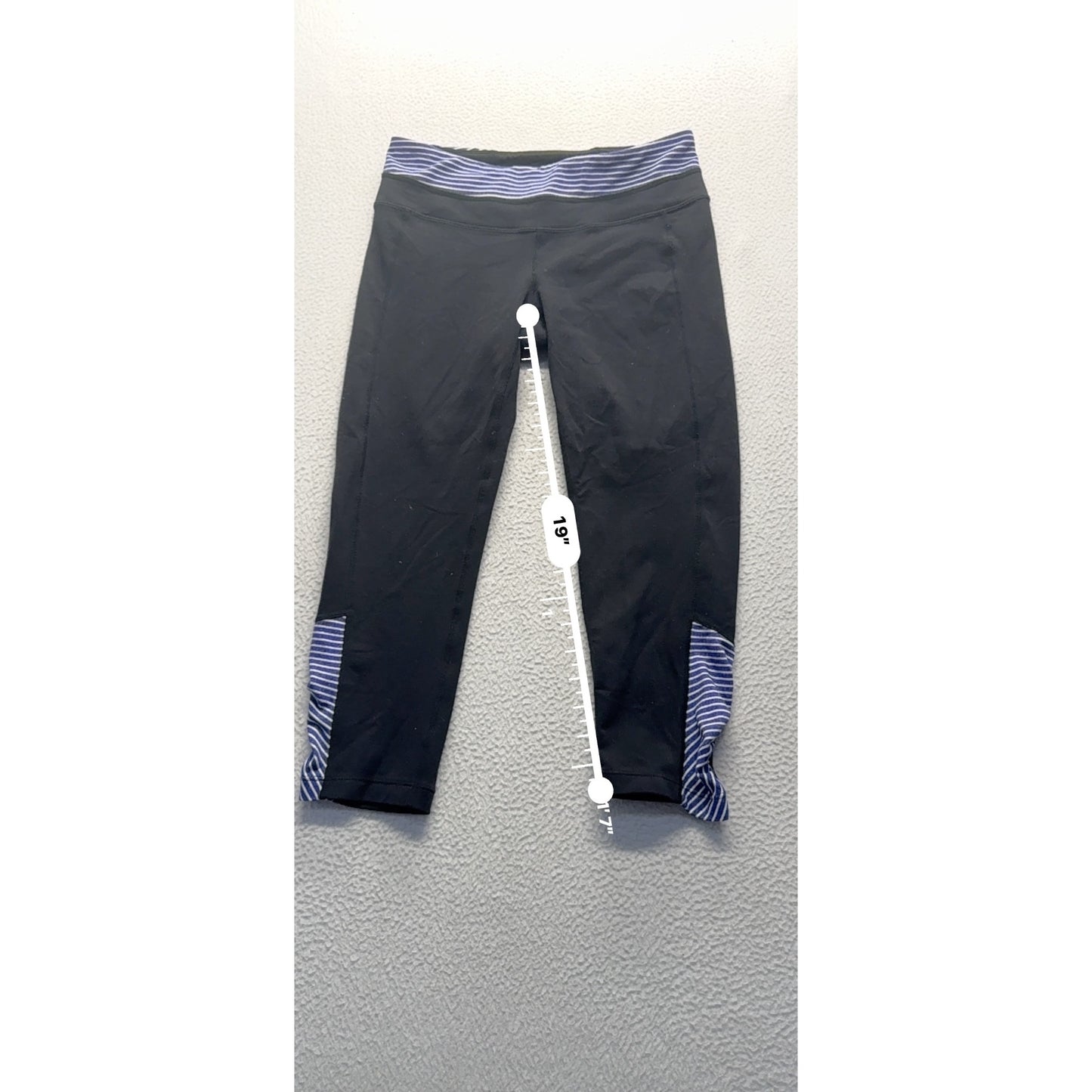 Athleta Black Capri Leggings Purple/White Striped Accents Size S #9131