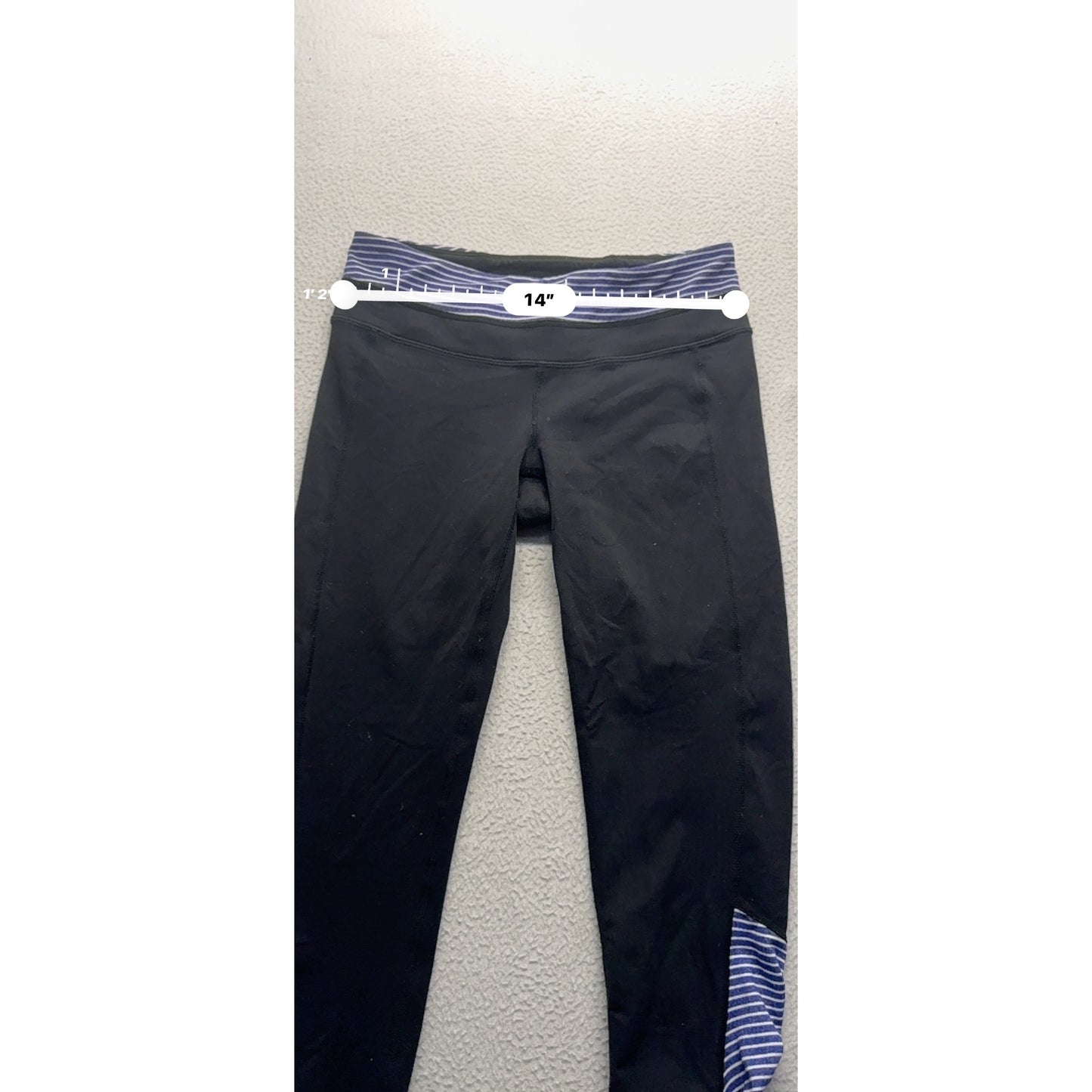 Athleta Black Capri Leggings Purple/White Striped Accents Size S #9131