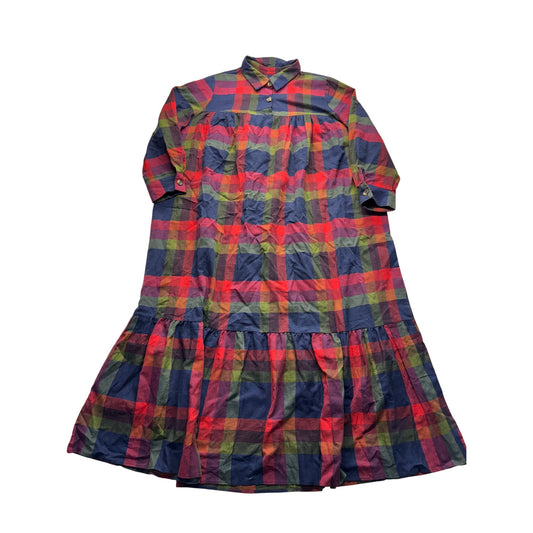 Vintage Style Plaid Button-Down Long Dress With Ruffle Hem #7847