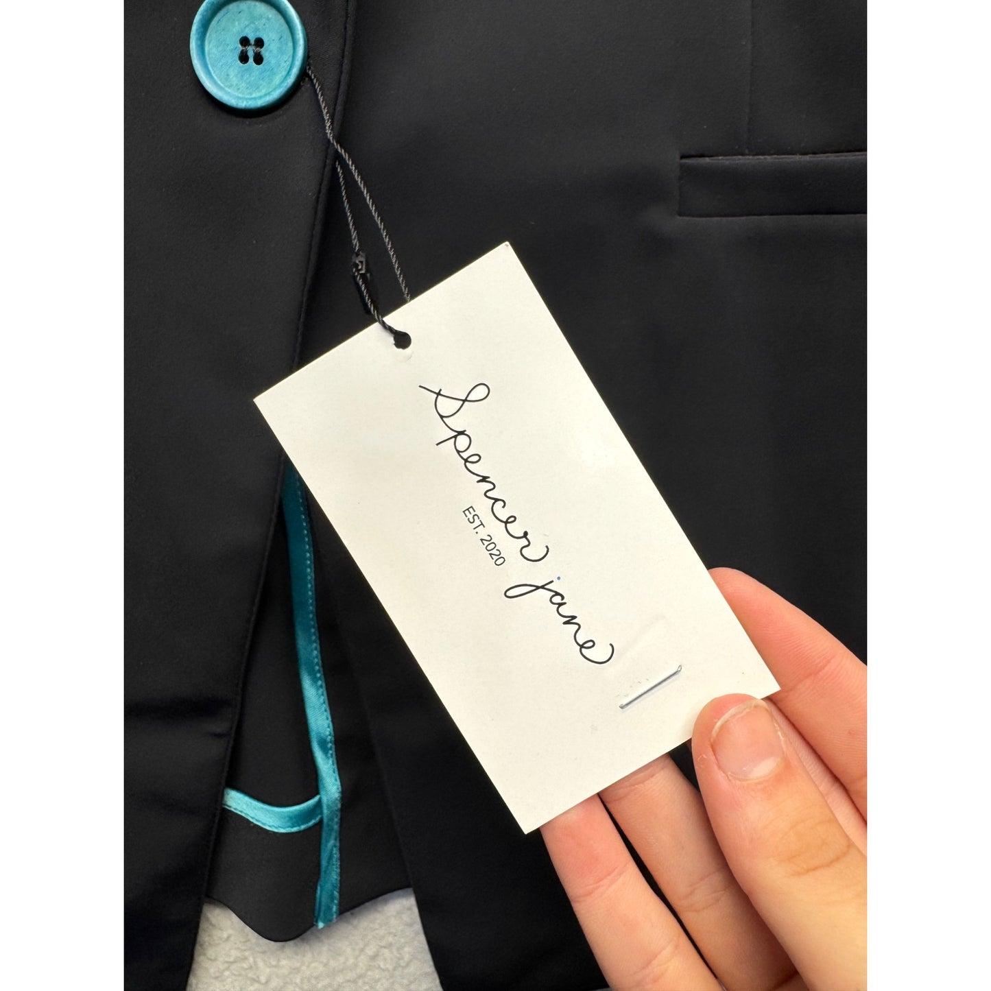 Spencer Jane Womens Black Blazer With Teal Button Accent Size XL #9418