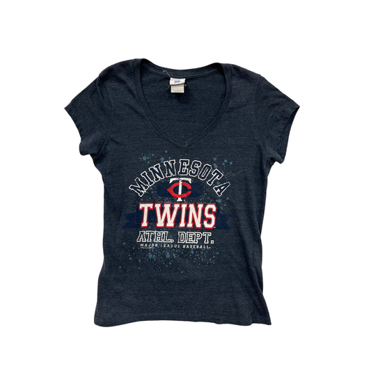 Minnesota Twins Womens Large V-Neck T-Shirt MLB Athletics Dept. Navy #6354