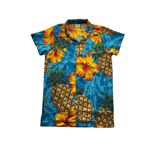 King Kameha Hawaiian Shirt XS Pineapple/Hibiscus 100% Terivoile #9039