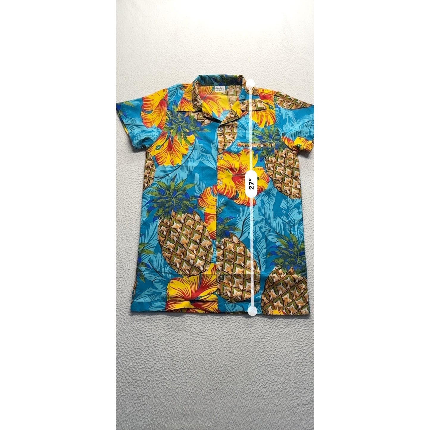 King Kameha Hawaiian Shirt XS Pineapple/Hibiscus 100% Terivoile #9039