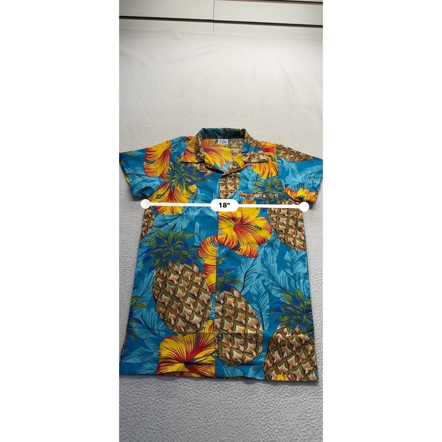 King Kameha Hawaiian Shirt XS Pineapple/Hibiscus 100% Terivoile #9039