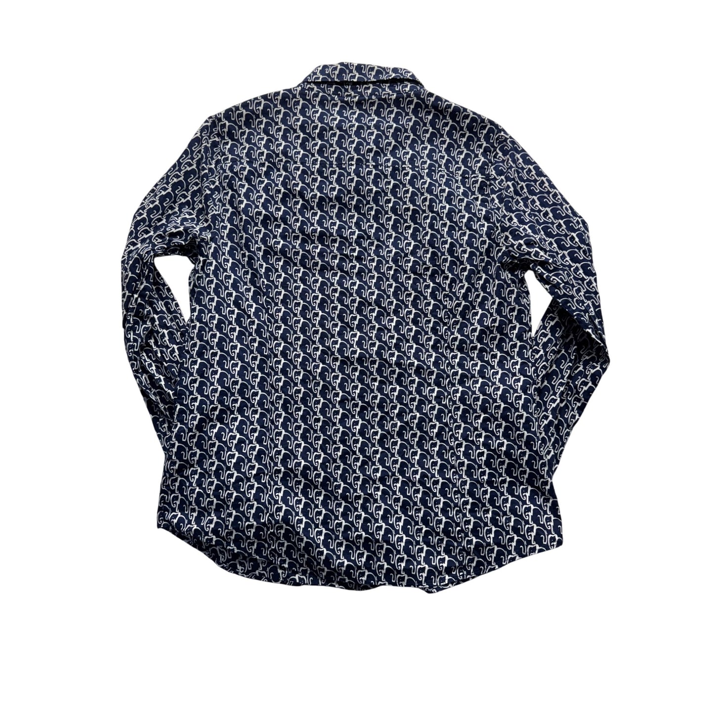 Crown & Ivy Navy Elephant Print Button-Down Shirt Size Small 100% Cotton #9778