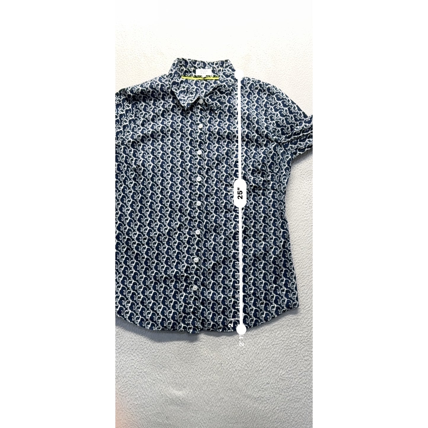 Crown & Ivy Navy Elephant Print Button-Down Shirt Size Small 100% Cotton #9778