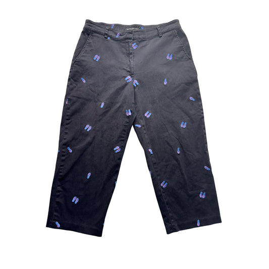 Briggs New York Black Embroidered Flip Flop Patterned Cropped Pants Size 8 #190B