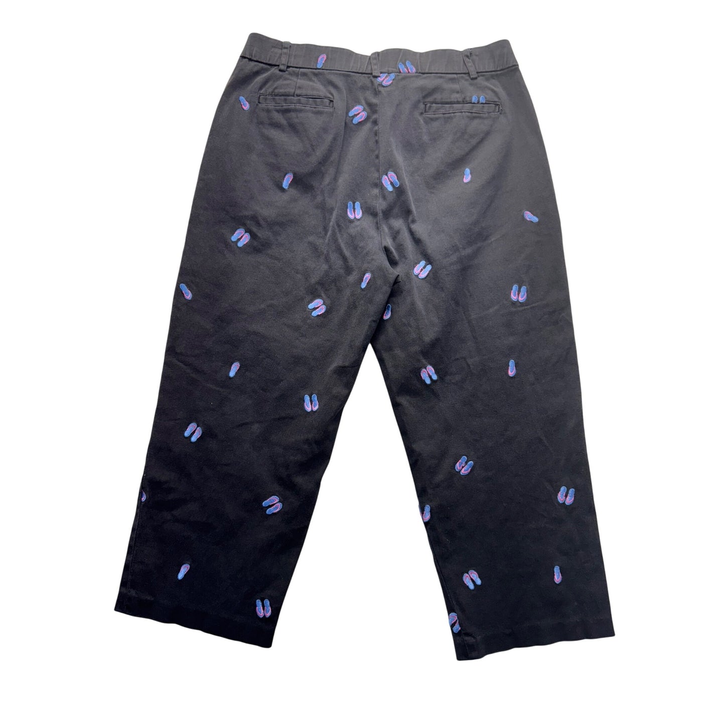 Briggs New York Black Embroidered Flip Flop Patterned Cropped Pants Size 8 #190B
