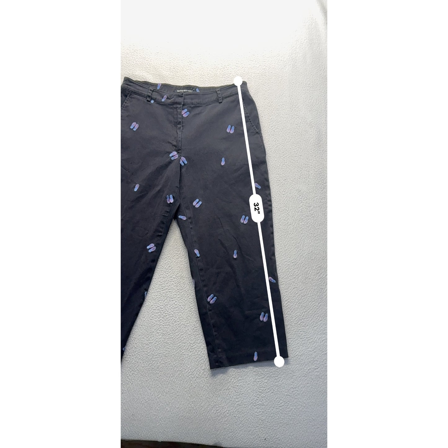 Briggs New York Black Embroidered Flip Flop Patterned Cropped Pants Size 8 #190B