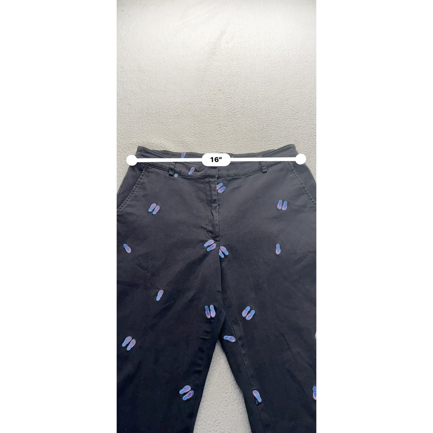 Briggs New York Black Embroidered Flip Flop Patterned Cropped Pants Size 8 #190B