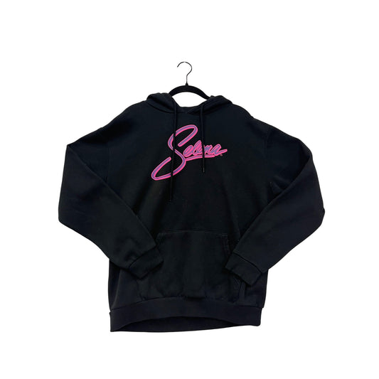 Selena Black Hoodie With Pink Script Logo & Graphic Back Design #8097