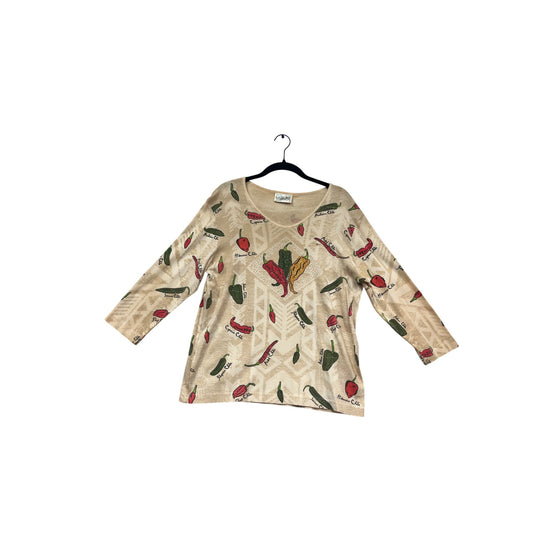 Cactus Bay L Long Sleeve Pepper Print Top #524A