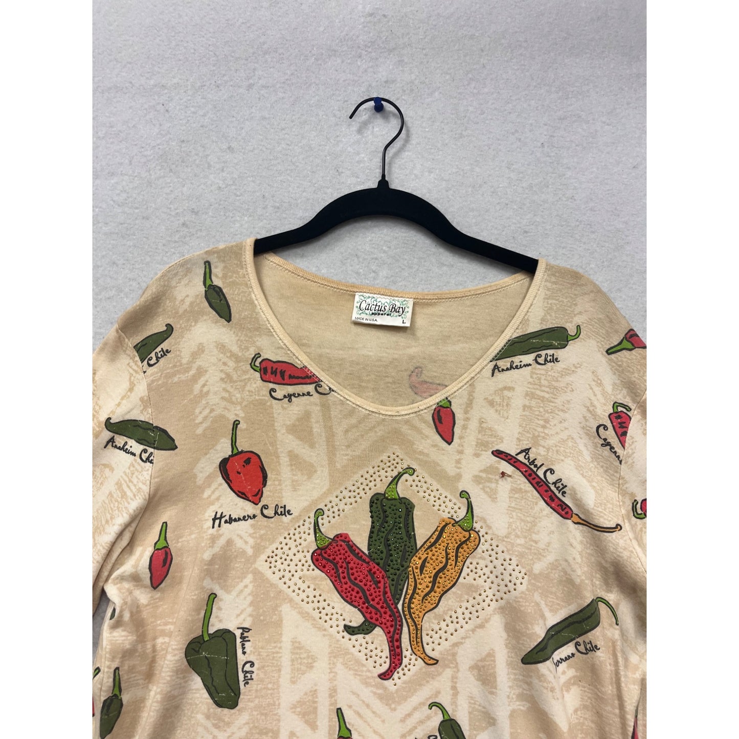 Cactus Bay L Long Sleeve Pepper Print Top #524A
