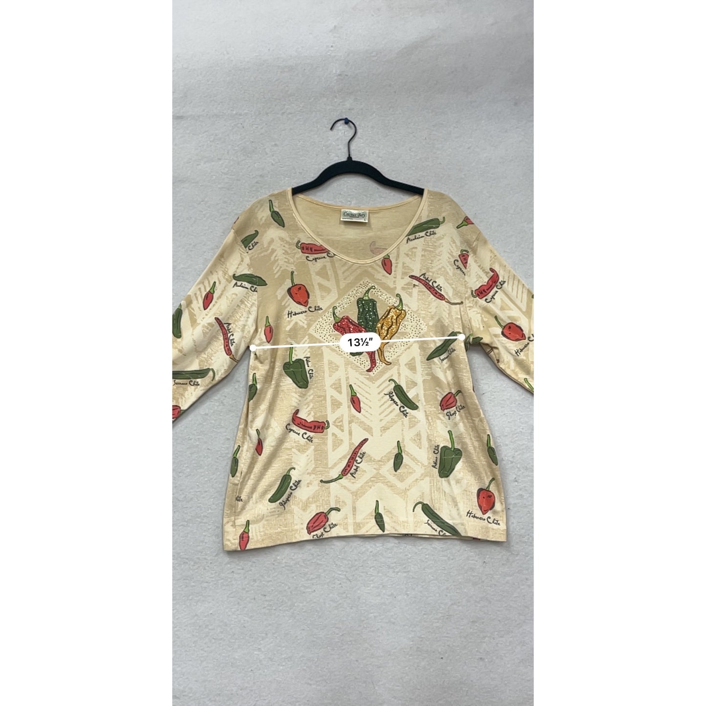 Cactus Bay L Long Sleeve Pepper Print Top #524A