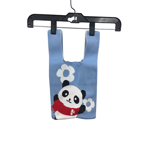 Panda-Themed Blue & White Knit Tote Bag #920A