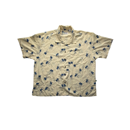Mens Beige Hawaiian Shirt 3XL By Rural Community Insurance Services Polyester Palm Tree Print #7093