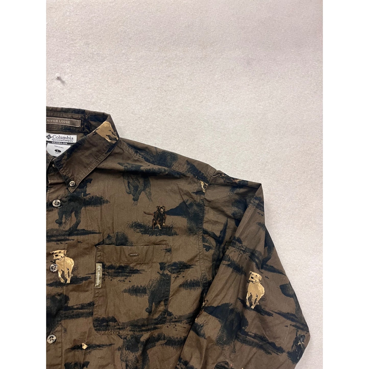 Columbia River Lodge Cotton Button-Down Shirt L #232A