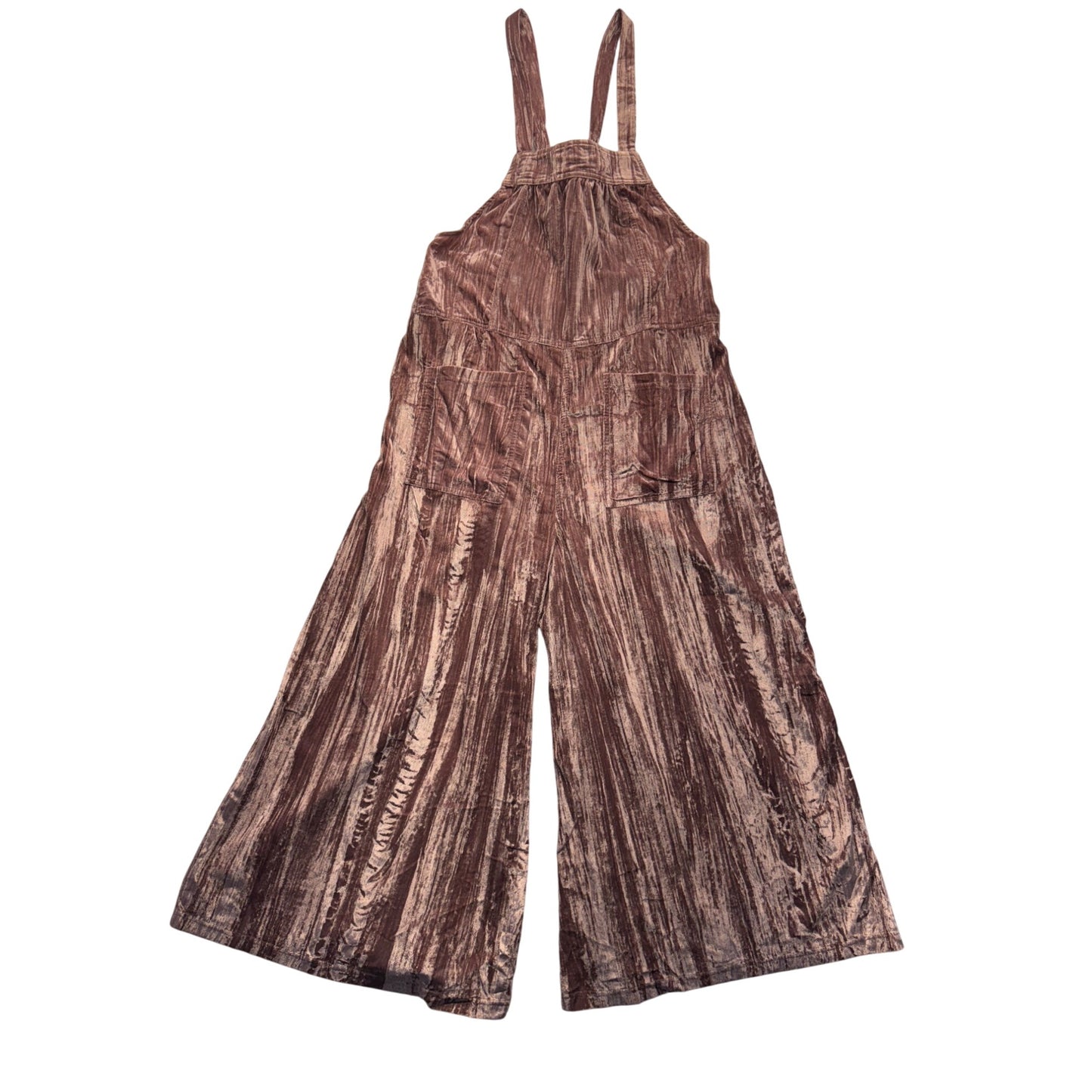 Natural Life Velvet Wide-Leg Overalls Brown Size Small, Pockets 43" #9995