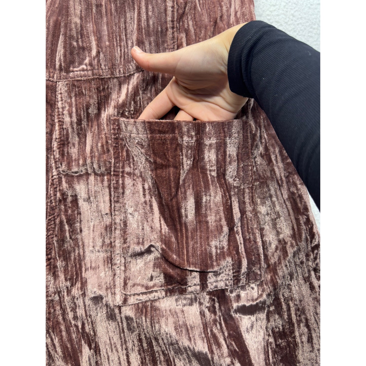 Natural Life Velvet Wide-Leg Overalls Brown Size Small, Pockets 43" #9995