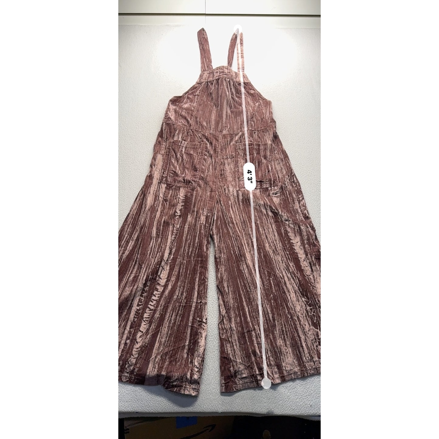 Natural Life Velvet Wide-Leg Overalls Brown Size Small, Pockets 43" #9995