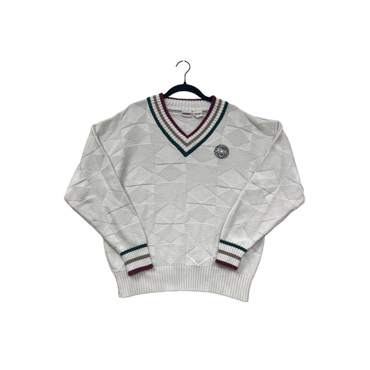 Vintage Wool Head Sportswear Mens XL White V-Neck Sweater W/ US Open Embroidered Patch #6959