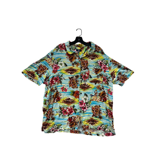 George Mens 2XL Hawaiian Button-Up Shirt Tropical Paradise Print 100% Rayon Short Sleeve #6524
