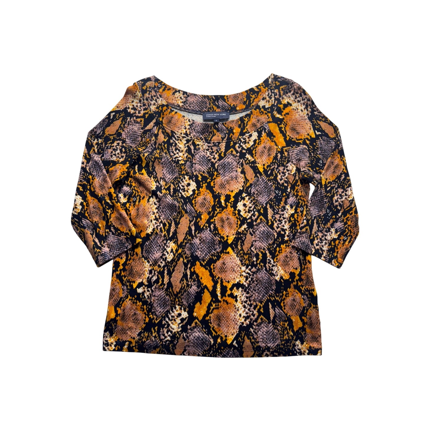 Jones New York Signature Snake Print Cotton Top 3/4 Sleeve Medium #9938